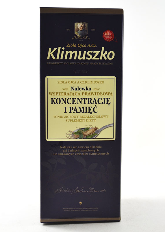 Ojciec Klimuszko Nalewka wspierająca koncentrację i pamięć 200ml, zdjęcie produktu, kategoria Zioła Ojca Klimuszko