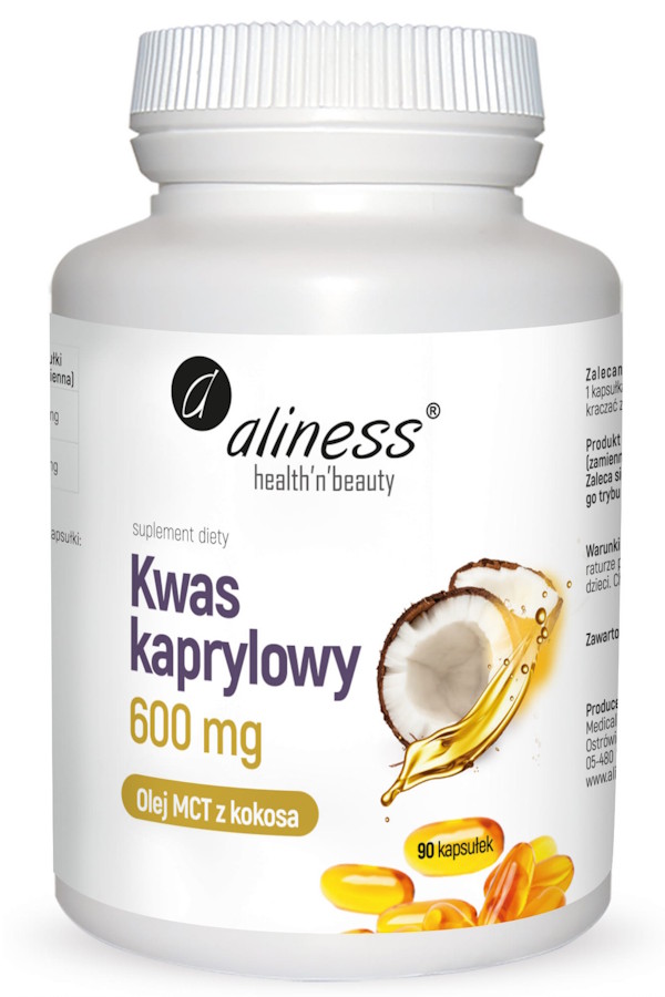 Aliness Kwas kaprylowy 600mg 90 kaps, zdjęcie produktu, kategoria Kwasy tłuszczowe, omega