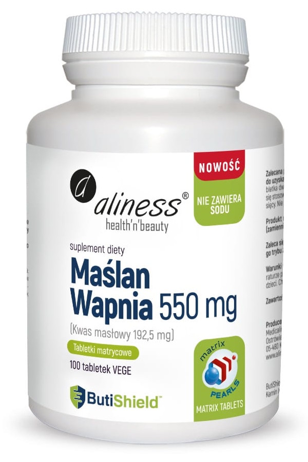 Aliness Maślan wapnia 550mg 100 tabl, zdjęcie produktu, kategoria Enzymy i probiotyki
