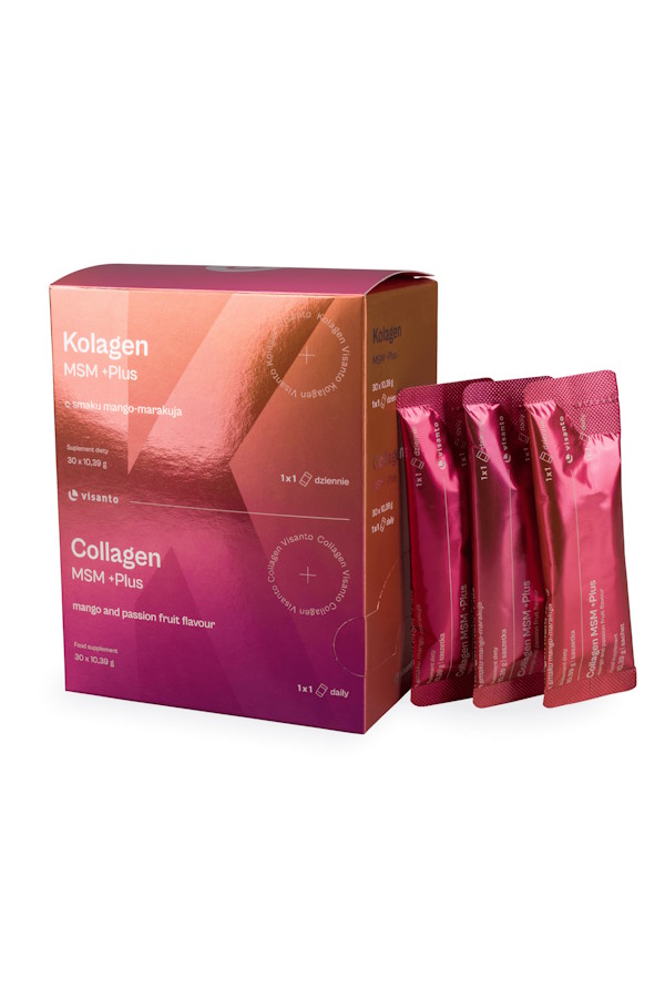 Visanto Zięba Kolagen MSM +PLUS o smaku mango z marakują 30 saszetek, zdjęcie produktu, kategoria Kolagen
