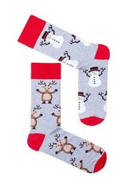 Zdjęcie produktu Milena Skarpetki męskie długie renifery i bałwany szare świąteczne