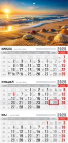 Opakowanie Kalendarz 2026 trójdzielny z magnesem plaża
