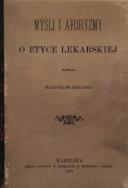 Okładka książki Myśli i aforyzmy o etyce lekarskiej (reprint)