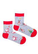 Zdjęcie produktu Milena Skarpetki damskie długie reniferki i mikołaje szare świąteczne