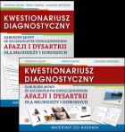 Kwestionariusz diagnostyczny zaburzeń mowy ze szczególnym uwzględnieniem afazji i dysartrii dla młodzieży i dorosłych Materiały do badania i arkusz diagnostyczny. Autor: Szłapa Katarzyna, Iwona Tomasik, Wrzesiński Sławomir. ZdrowePodejscie.pl Okładka książki Kwestionariusz diagnostyczny zaburzeń mowy ze szczególnym uwzględnieniem afazji i dysartrii dla młodzieży i dorosłych Materiały do badania i arkusz diagnostyczny